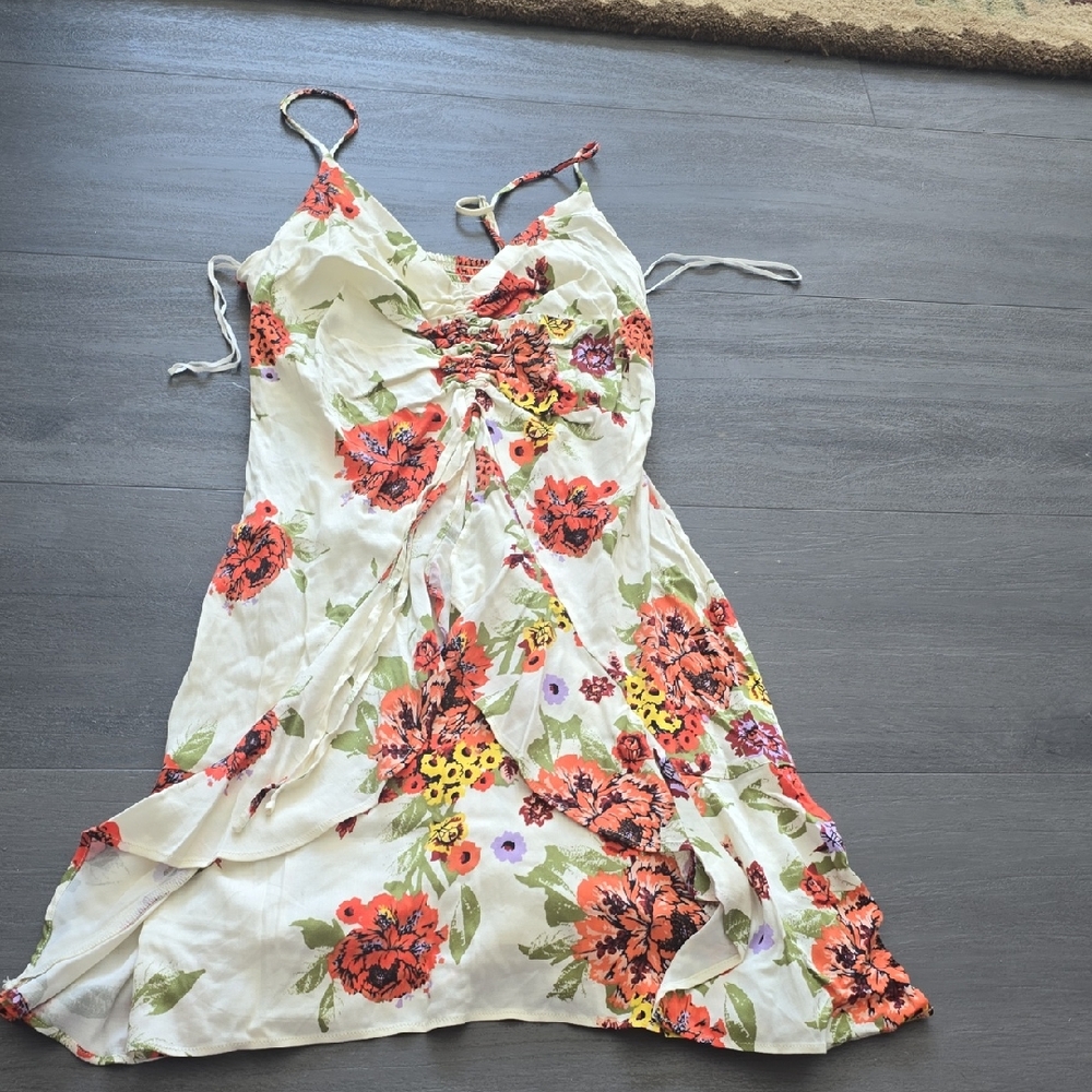 Free People Floral White and Red Midi Dress